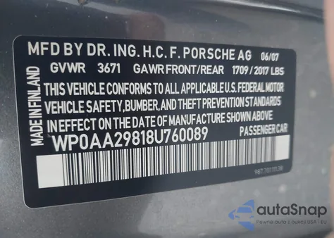 2008 Porsche Cayman z USA, uszkodzony, nr VIN WP0AA29818U760089